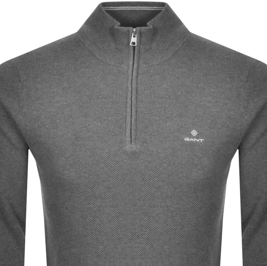 Alternative Image for ProductGant Half Zip Pique Jumper Grey2